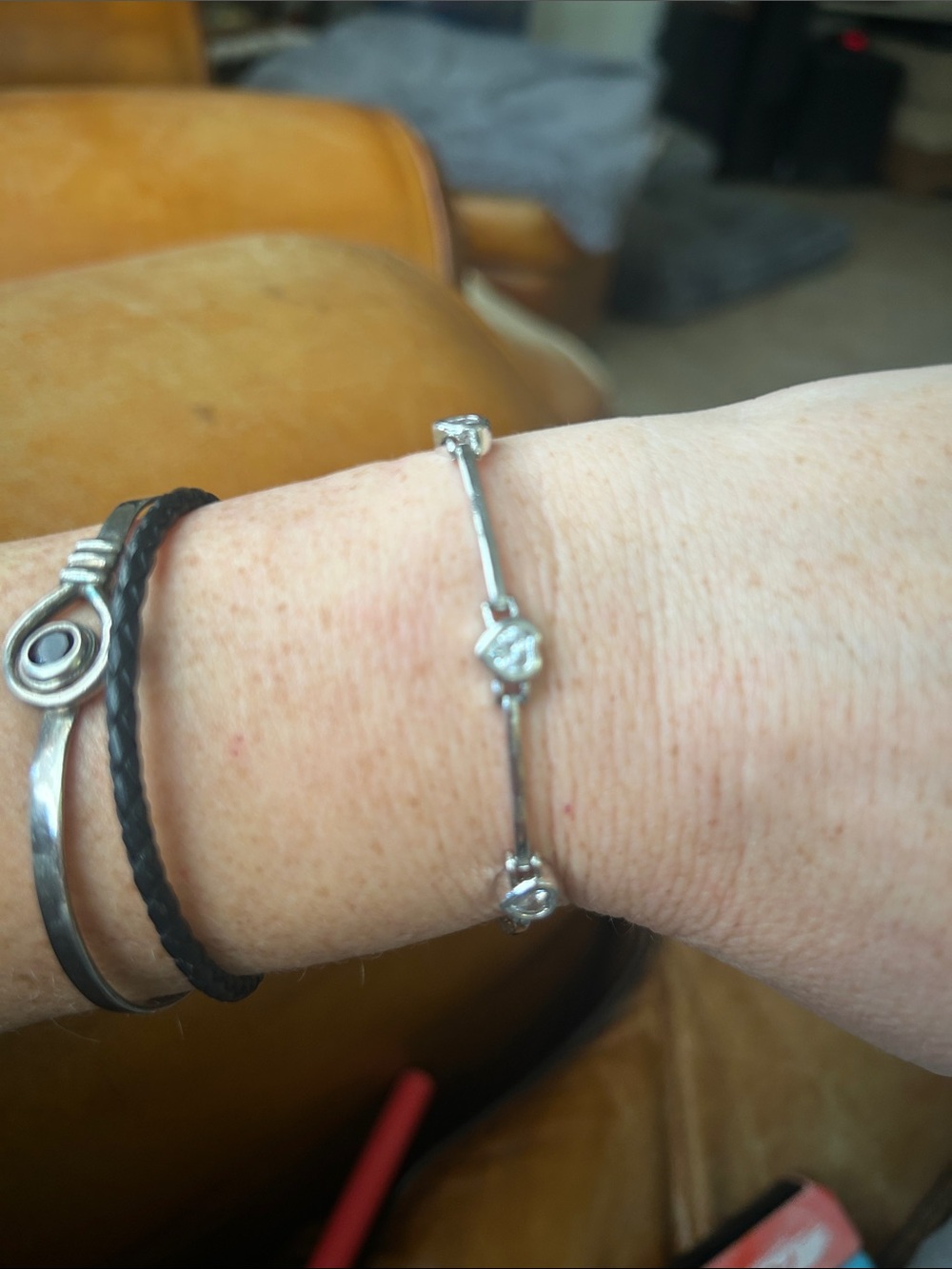 Sterling Silver Heart CZ Link Bracelet - Silver